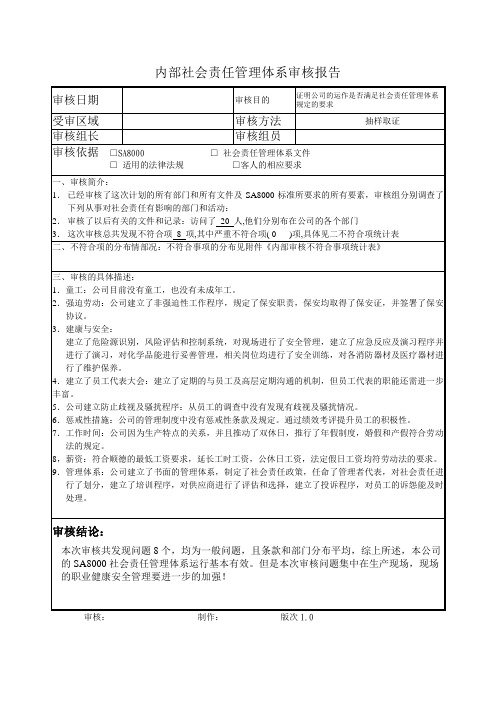 (SA8000社会责任)内部审核程序所有表单带案例