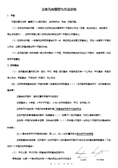 立体几何题型与方法总结