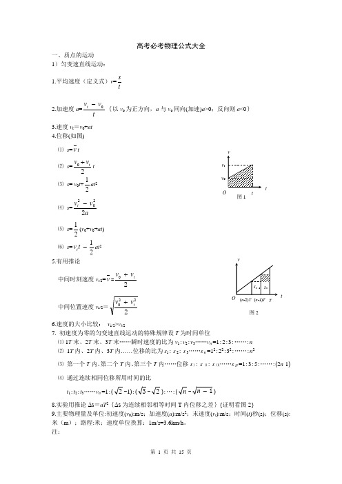高中物理必考公式大全