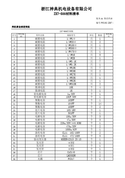 ZX7-500材料清单