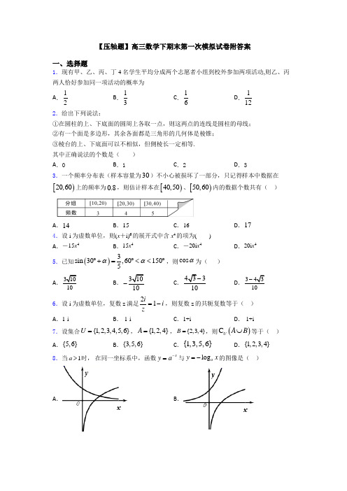 【压轴题】高三数学下期末第一次模拟试卷附答案