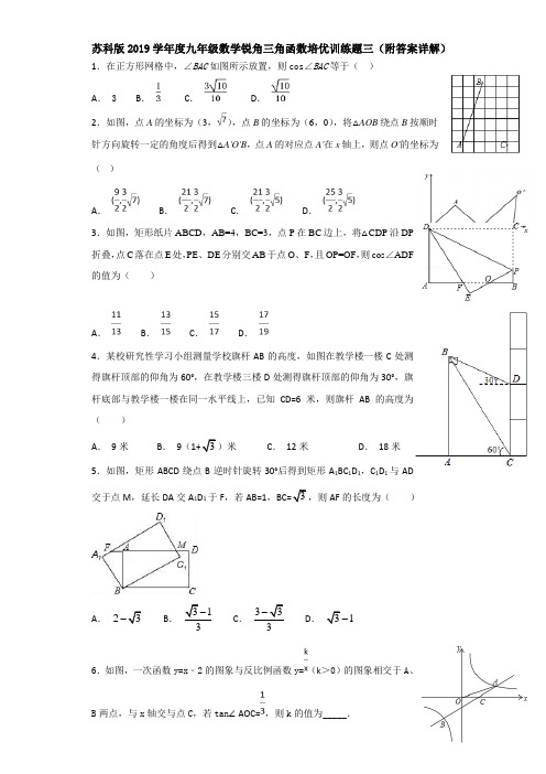 苏科版2019学年度九年级数学锐角三角函数培优训练题三(附答案详解)