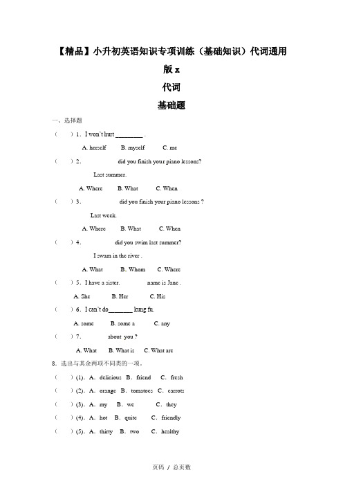 【精品】小升初英语知识专项训练(基础知识)代词通用版