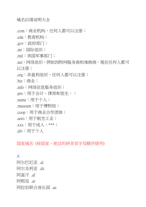 域名后缀说明大全