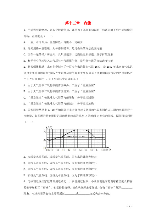 九年级物理全册 第十三章 内能培优练习 (新版)新人教版