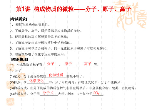 中考化学冲刺复习(第1讲)构成物质的微粒-分子、原子、离子