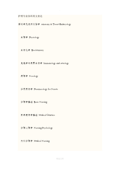 护理专业各科英文表达