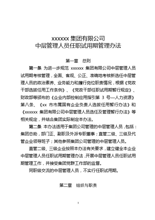 大型国企中层管理人员任职试用期管理办法