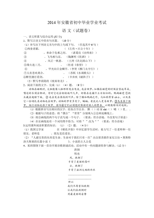 2014安徽中考语文试题(附答案)