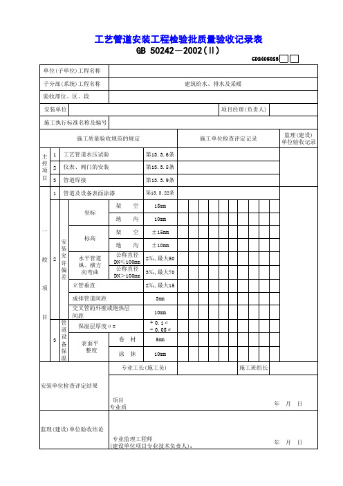【工程常用表格】艺管道安装工程检验批质量验收记录表
