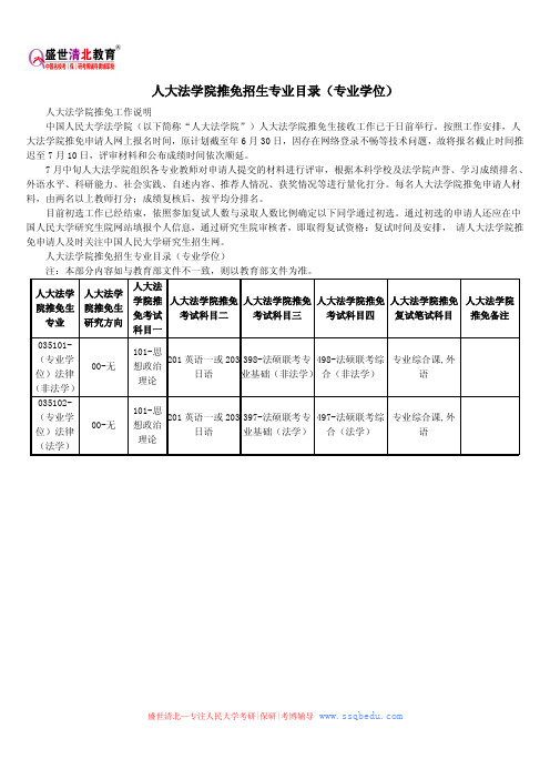 人大法学院推免招生专业目录(专业学位)