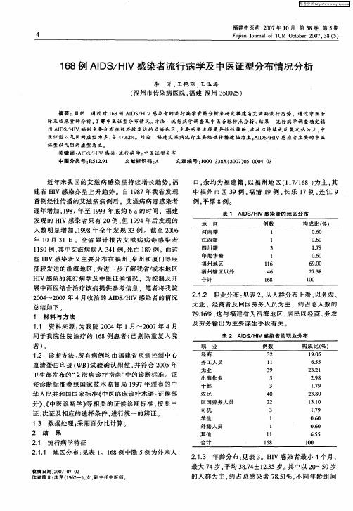 168例AIDS／HIV感染者流行病学及中医证型分布情况分析