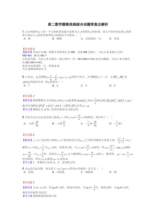 高二数学圆锥曲线综合试题答案及解析
