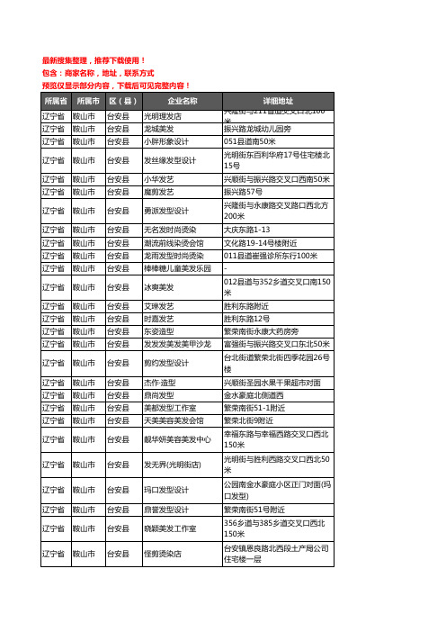 新版辽宁省鞍山市台安县美容美发企业公司商家户名录单联系方式地址大全168家