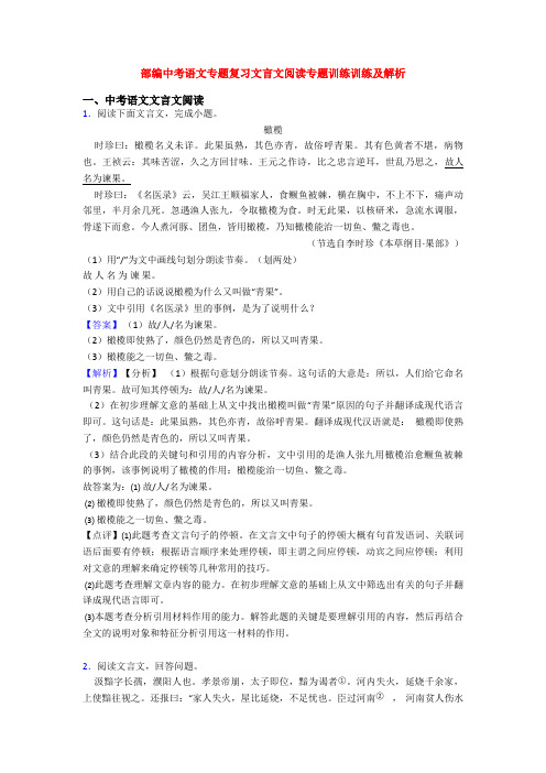 部编中考语文专题复习文言文阅读专题训练训练及解析