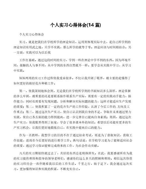 个人实习心得体会(14篇)