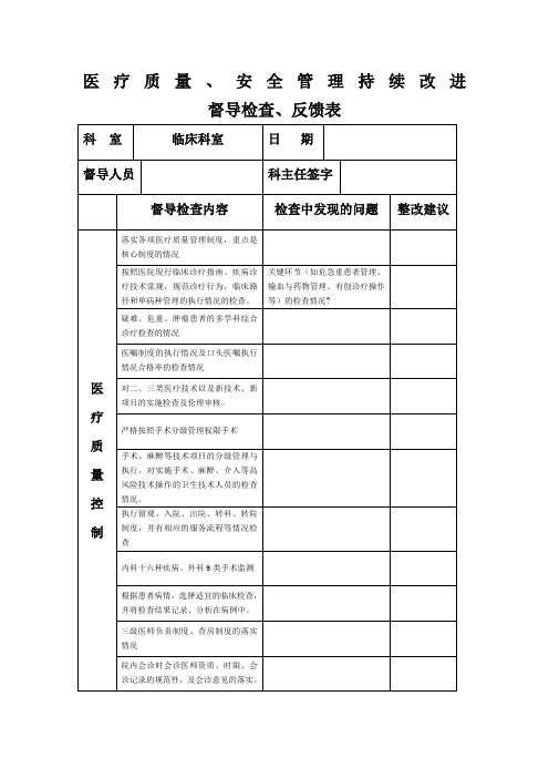 医务科督导检查表