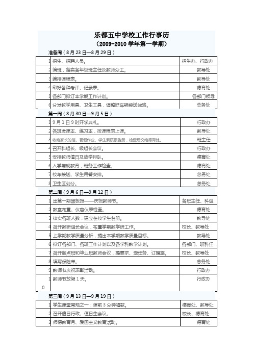 第一学期工作行事历