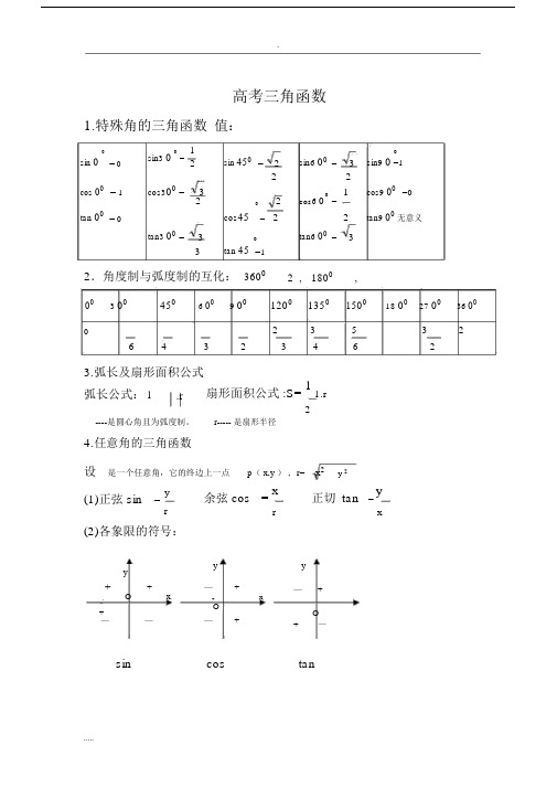 高中数学三角函数知识点和试题总结.docx