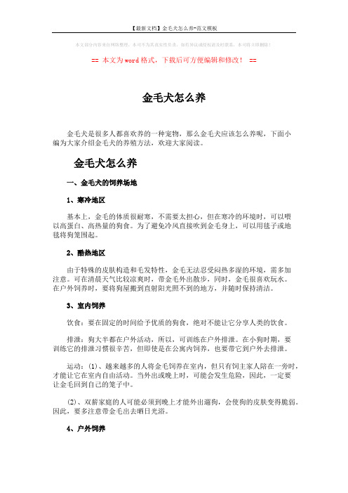 【最新文档】金毛犬怎么养-范文模板 (6页)