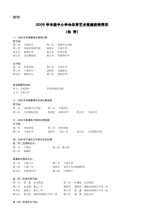 2008年市级中小学生体育艺术竞赛获奖情况 (