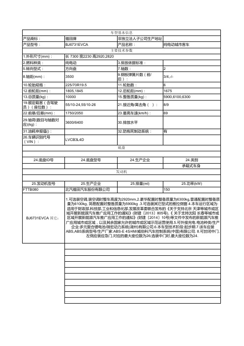 纯电动城市客车参数