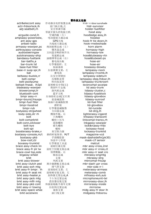 汽车各零部件常用表达
