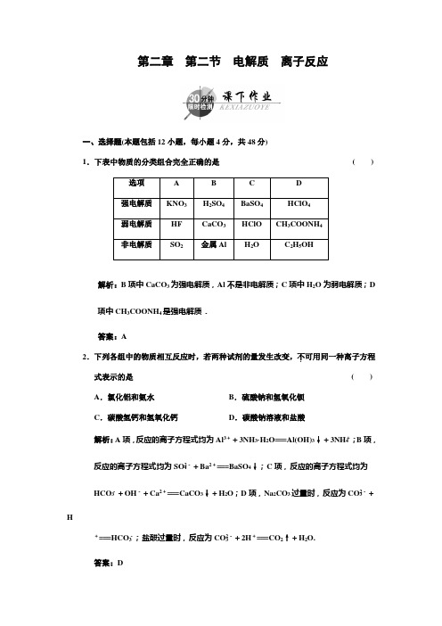 第二章  第二节  电解质  离子反应  课下作业