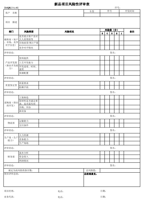 新品项目风险性评审表