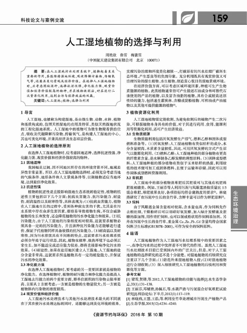 人工湿地植物的选择与利用