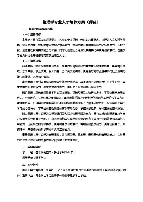 物理学专业人才培养方案师范