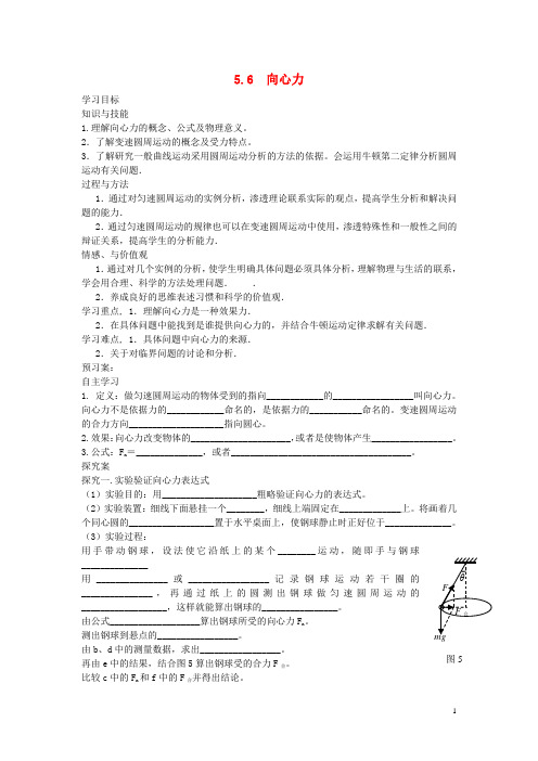 高中物理5.6向心力导学案新人教版必修2