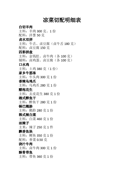 凉菜切配明细表