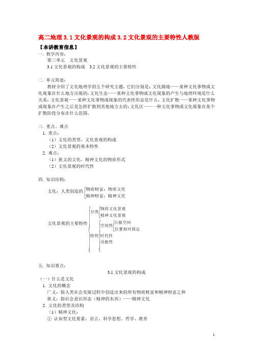 高二地理 3.1文化景观的构成3.2文化景观的主要特性知识精讲 人教版第一册