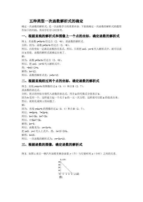 中考数学五种类型一次函数解析式的确定解析