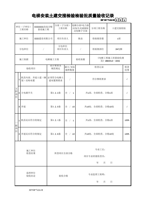 电梯安装土建交接检验检验批质量验收记录