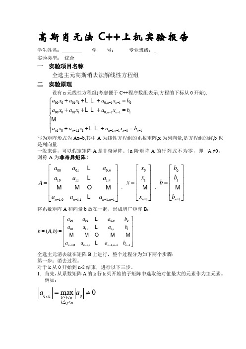 C++实验报告高斯消元法