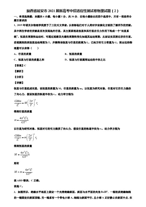 陕西省延安市2021届新高考中招适应性测试卷物理试题(2)含解析