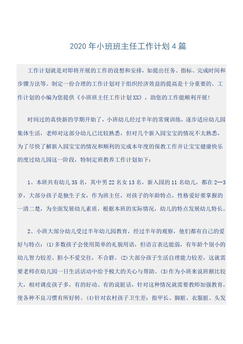 2020年小班班主任工作计划4篇