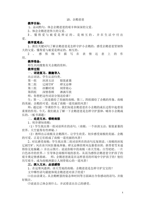 【西师大版】六年级下册语文：10.《企鹅爸爸 》   教案