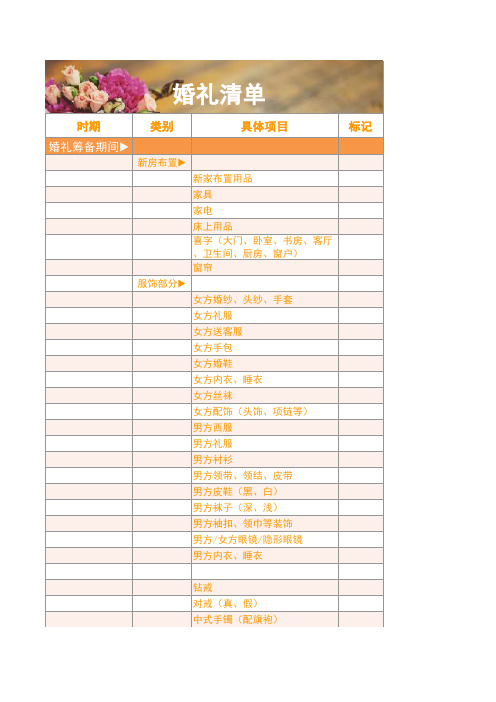 婚礼筹备清单大全