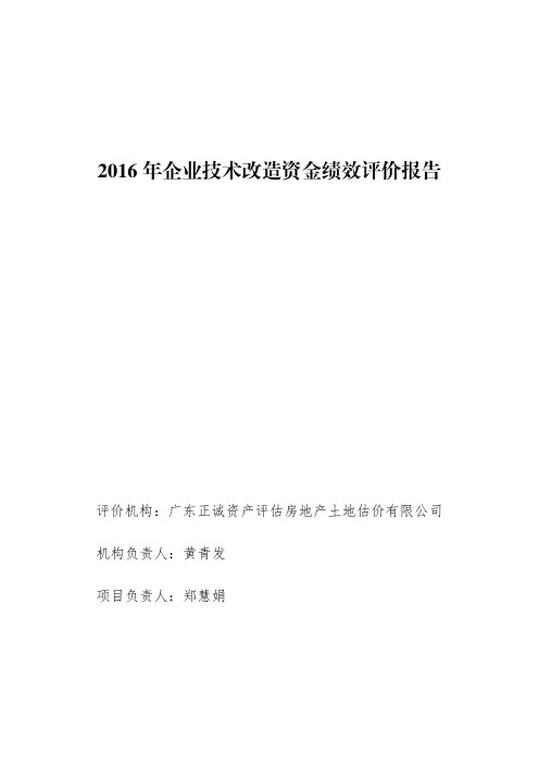 2016年企业技术改造资金绩效评价报告