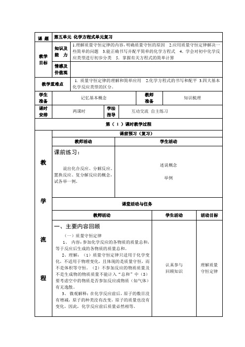 化学方程式复习教学设计(第一课时)