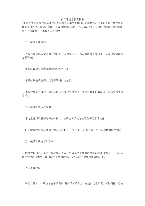 员工年度考核表模板