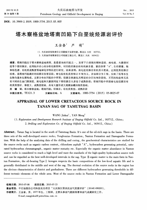 塔木察格盆地塔南凹陷下白垩统烃源岩评价
