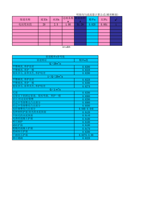 明渠均匀流流量计算公式