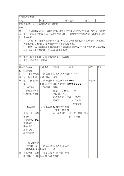 人教版高中体育—投掷实心球教案