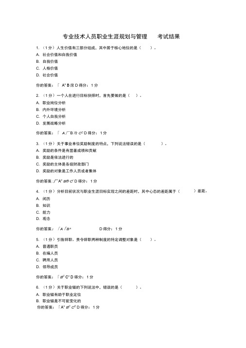 2015年内蒙古专业技术人员职业生涯规划与管理(真正的满分考题答案)