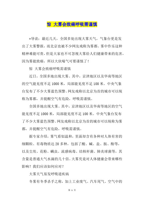 惊 大雾会致癌呼吸需谨慎