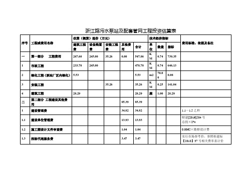浙江路污水泵站及配套管网工程投资估算表